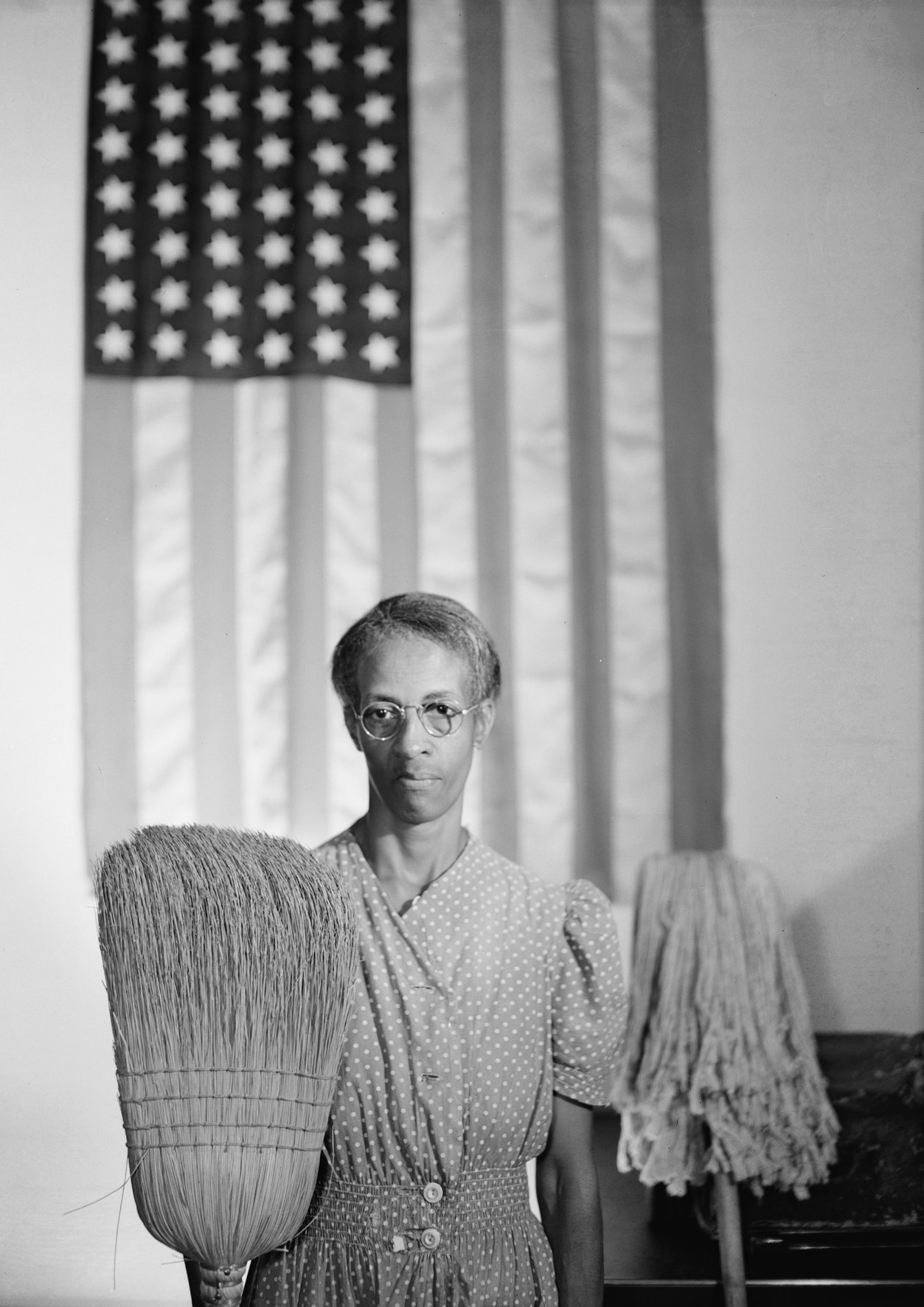 American Gothic (Ella Watson, Washington, D.C.), photographed by Gordon Parks, August 1942